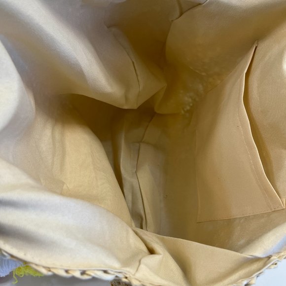 Expressions NYC - Round Straw Vegan Slouchy Tote - Yellow / Beige - Picture 8 of 9